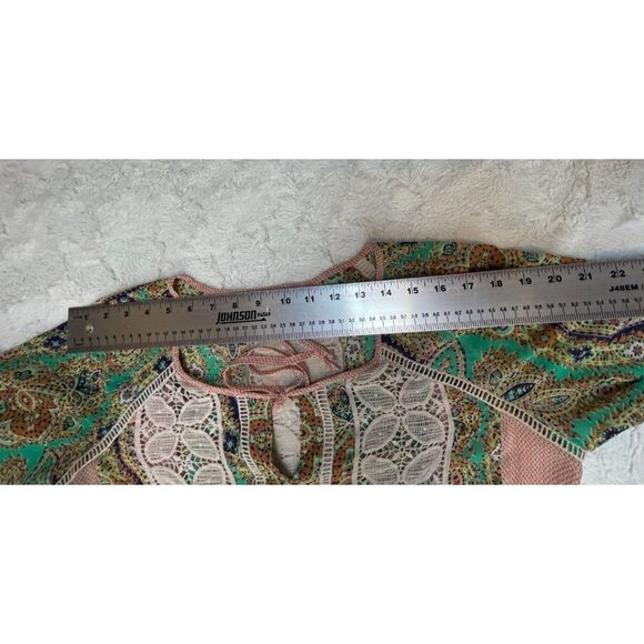 Anthropologie Meadow Rue Small Paisley Crochet Lace Peasant Top Blouse Green - Picture 7 of 10